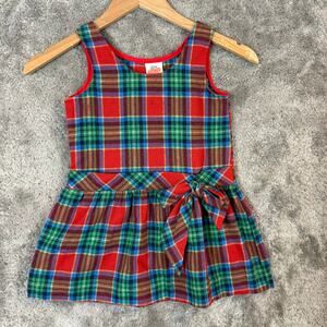 Vintage Red Green Blue Tartan Plaid Wool Blend Dress 4 4T Girls Bow Pinafore